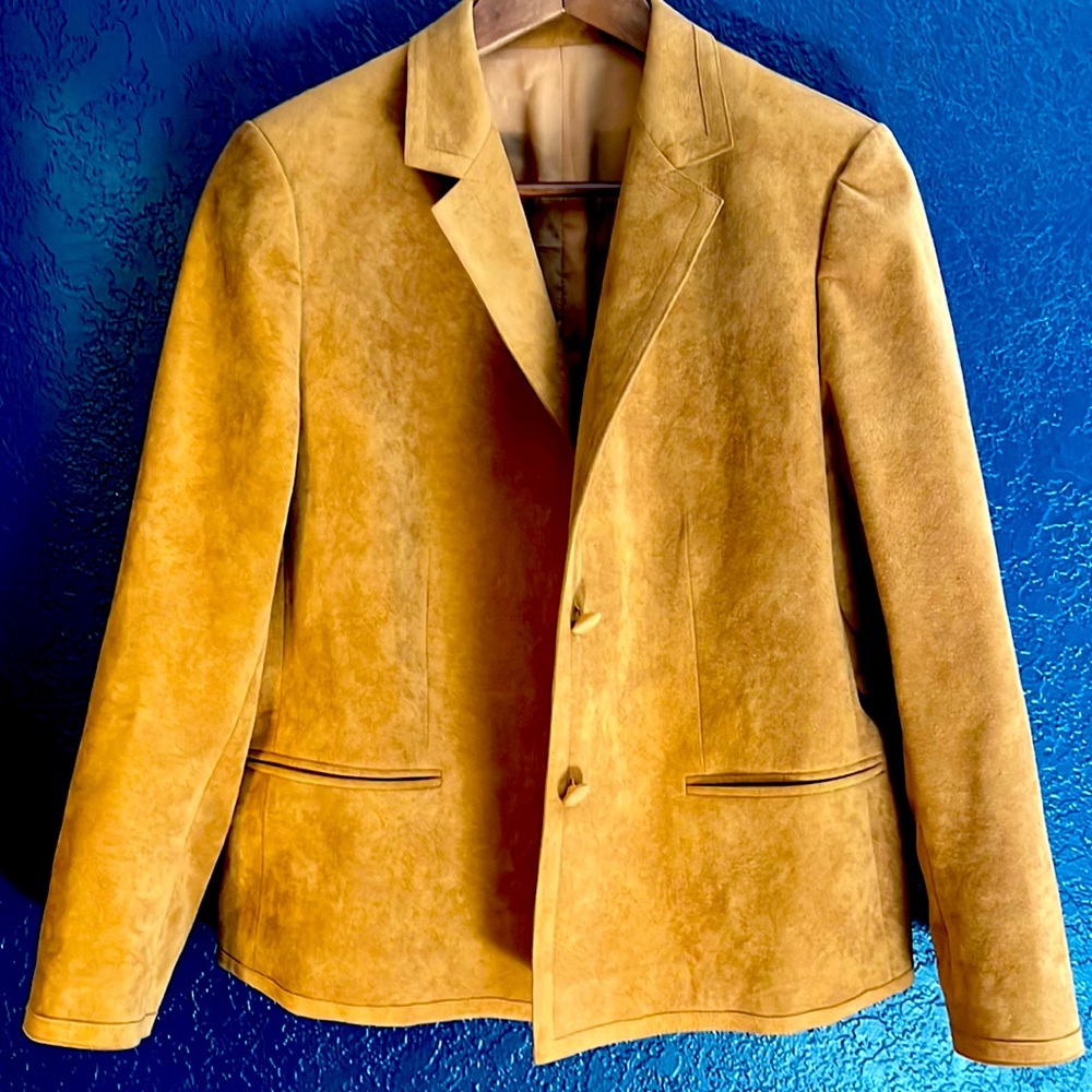 Lined suede camel blazer.